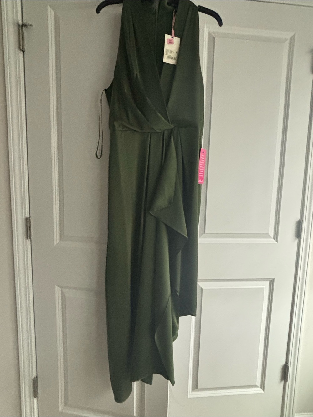Alex Marie Olive Green Asymmetrical Draped Wrap Dress